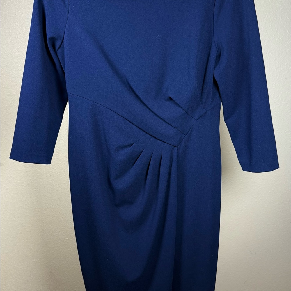 Calvin Klein Blue Ruched Wrap Sheath Dress